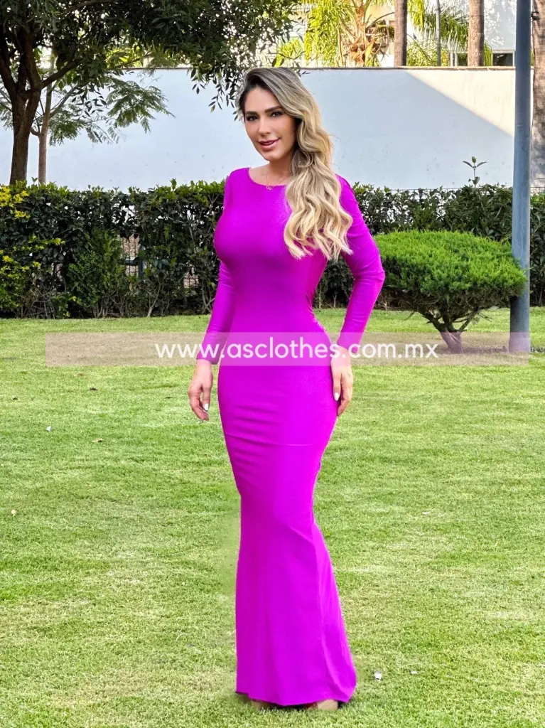 MAXI DRESS ESCOTE ESPALDA DRAPEADO MANGA LARGA