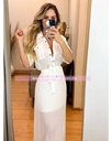 VESTIDO MANGA CORTA CON BOTONES Y CINTO TIPO LINO