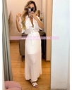 VESTIDO MANGA CORTA CON BOTONES Y CINTO TIPO LINO
