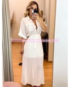 VESTIDO MANGA CORTA CON BOTONES Y CINTO TIPO LINO