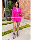 MINI DRESS MESH LINED MANGA LARGA ESCOTE V CON HOMBRERAS