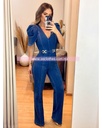 PALAZZO DENIM CON HEBILLAS AL FRENTE Y PUFF HOMBROS