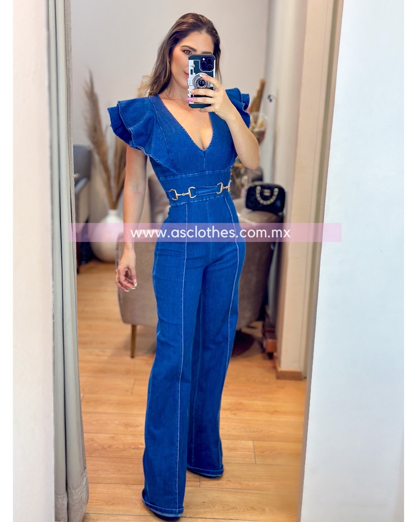 PALAZZO CON RUFFLES HOMBROS Y HEBILLAS EN CINTURA