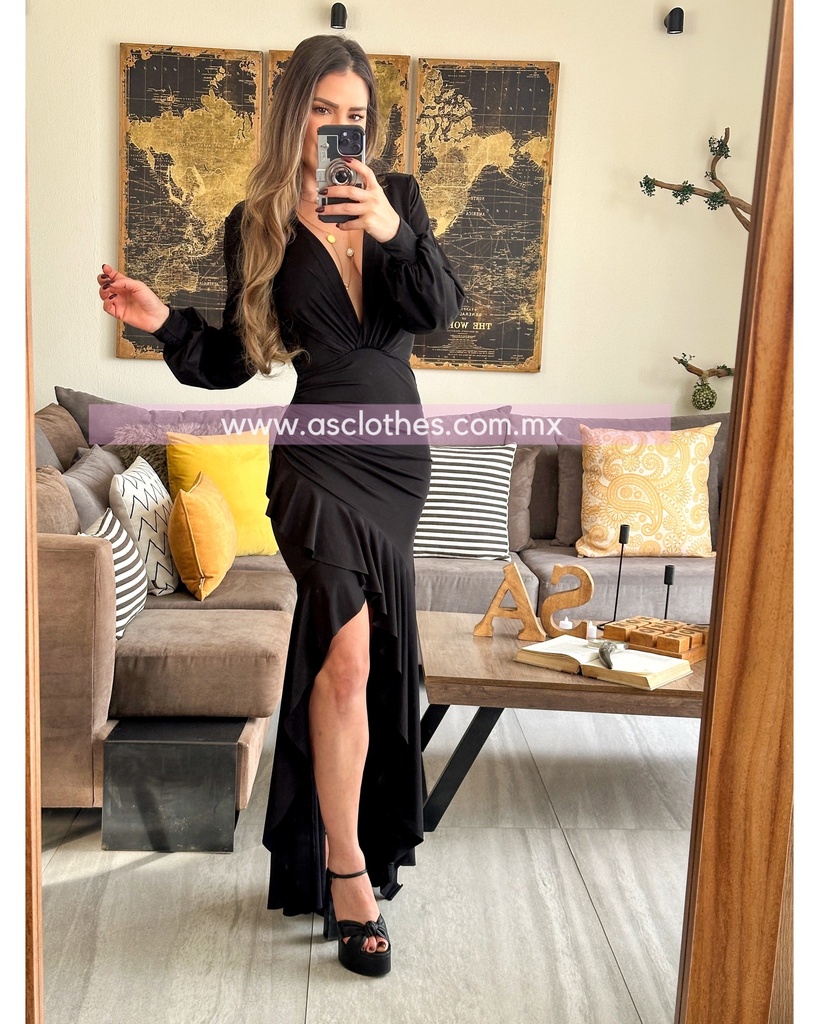 MAXIDRESS ASIMETRICO RUFFLES MANGA LARGA