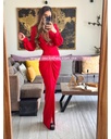 MAXI DRESS MANGA LARGA ESCOTE V DRAPEADO AL FRENTE