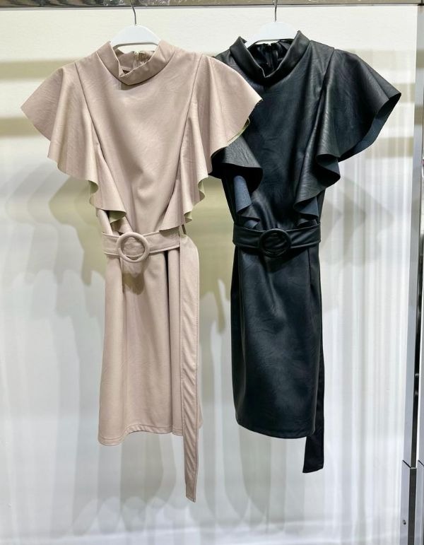 MINI DRESS TIPO PIEL CON RUFFLES Y CINTO