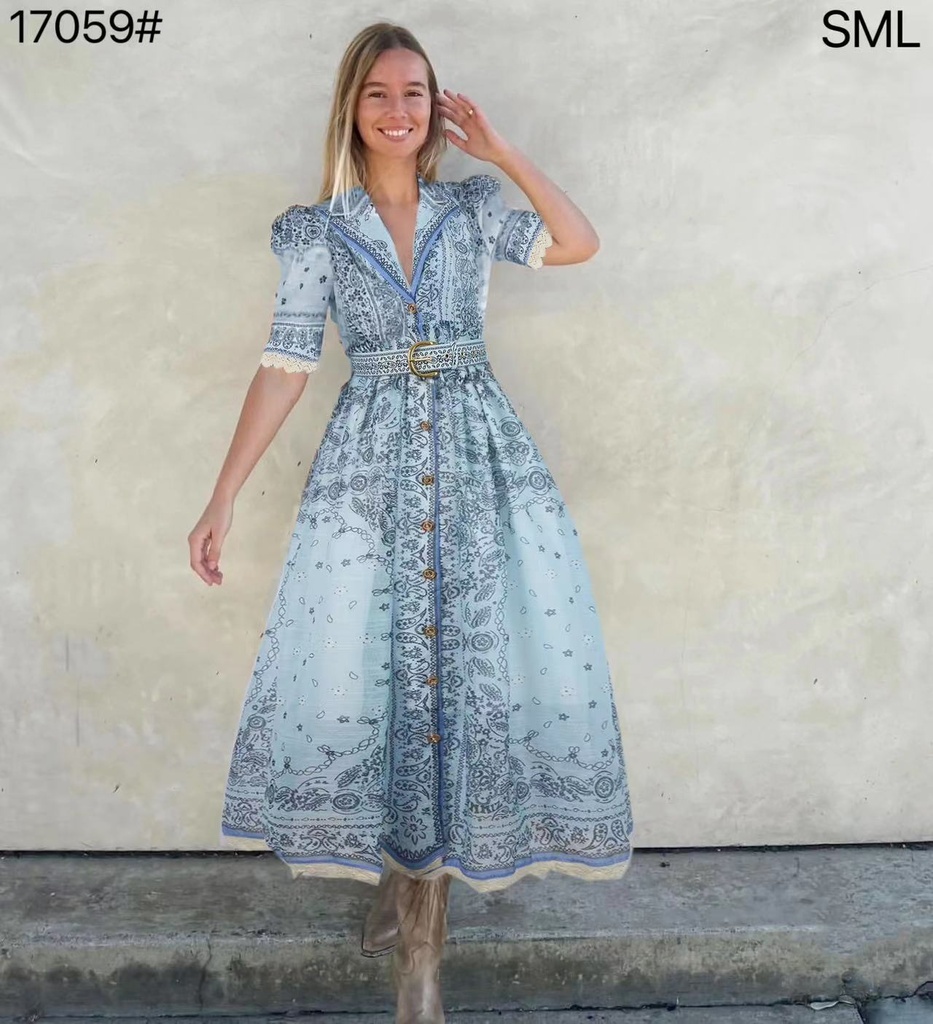 VESTIDO MANGA CORTA CON DETALLE ENCAJE