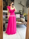 MAXI DRESS TULL OLANES UN HOMBRO CON DETALLES