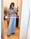 PANTALON A LA CINTURA PATA ELEFANTE MEZCLILLA
