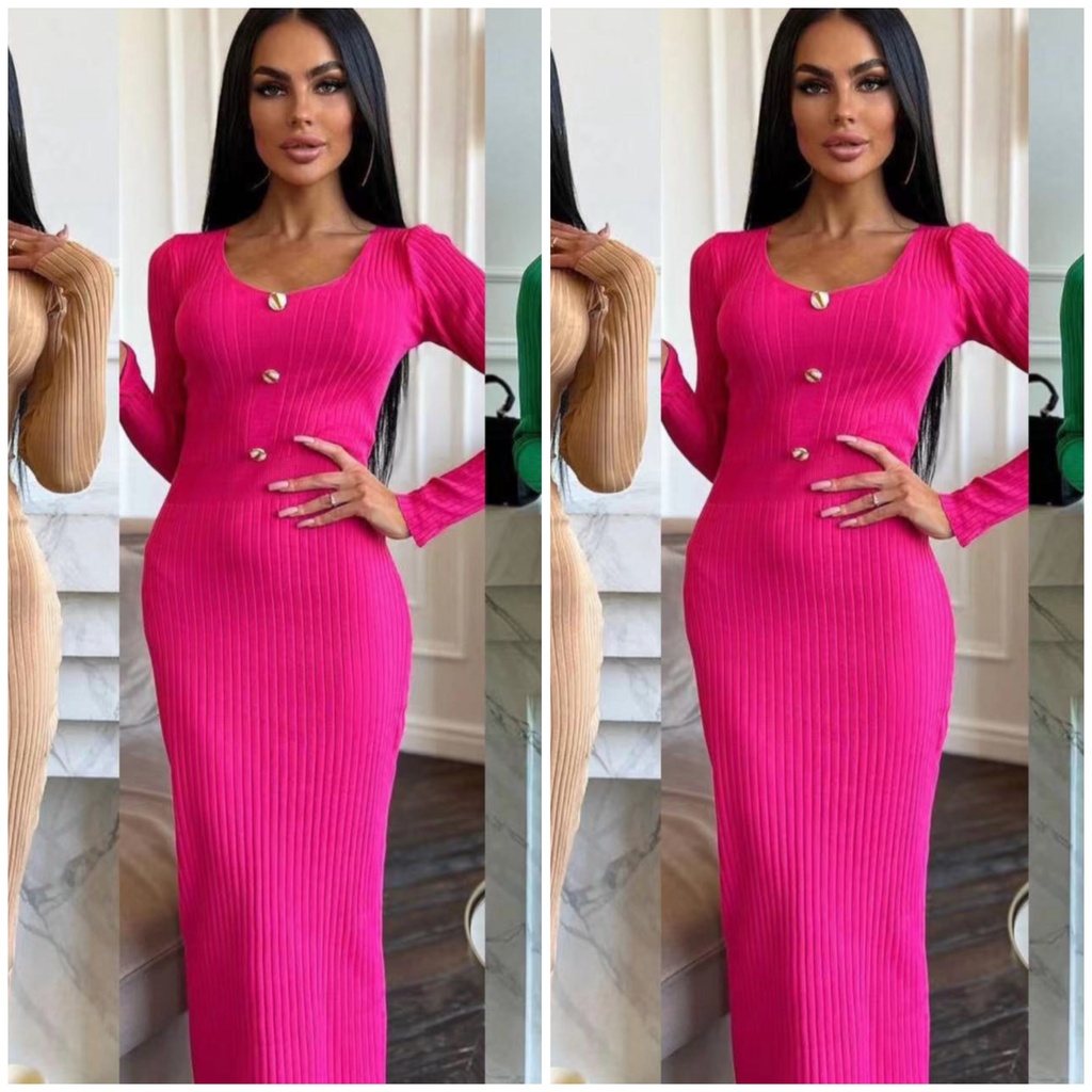 VESTIDO MIDI TEJIDO CON BOTONES 