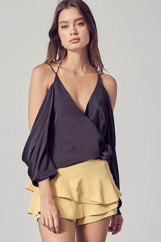 COLD SHOULDER WRAP SIDE TIE TOP