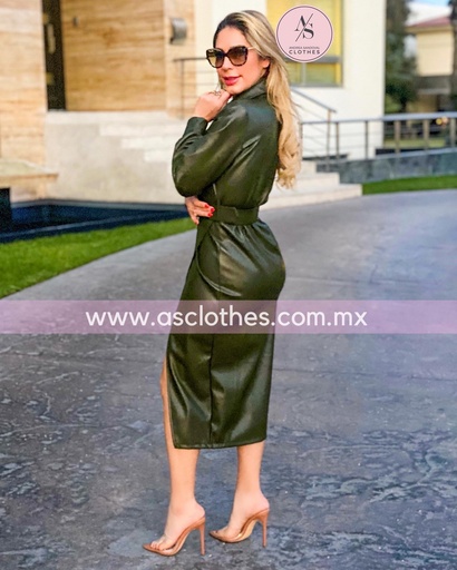 VESTIDO MIDI TIPO PIEL CON CINTO