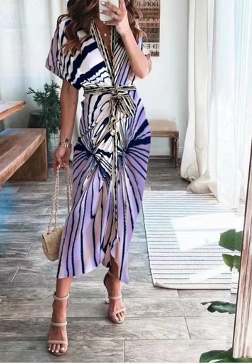 VESTIDO DRAPEADO RAYAS PRINT