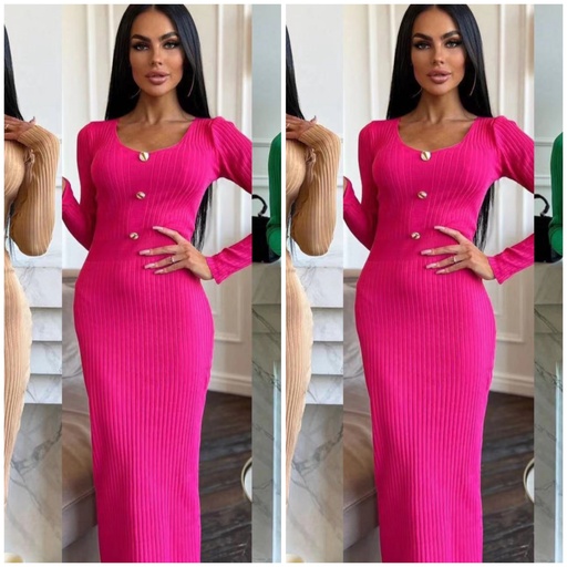VESTIDO MIDI TEJIDO CON BOTONES 