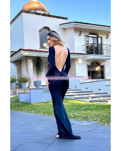 MAXI DRESS ESCOTE ESPALDA DRAPEADO MANGA LARGA