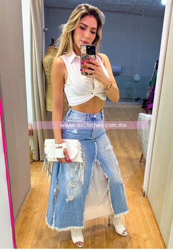 FALDA MIDI DENIM TUL 100% ALGODON