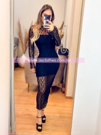 MIDI DRESS MANGA LARGA TRANSPARENCIAS