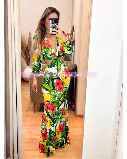 MAXI DRESS MANGA LARGA FLORAL PRINT