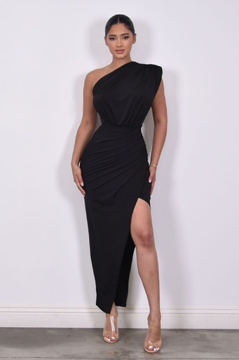 MAXI DRESS ASIMETRICO UN HOMBRO ABIERTO DE PIERNA