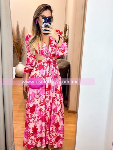 MAXI DRESS OPEN WAIST CON MANGAS