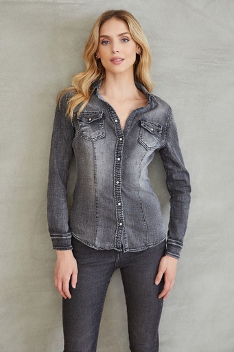 CAMISA BOTONES WASHED DARK DENIM