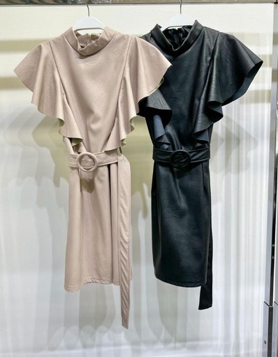 MINI DRESS TIPO PIEL CON RUFFLES Y CINTO