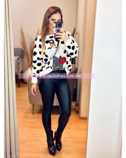 SUDADERA LUNARES NEGROS MONA CON BOLSA PERLAS Y PEDRERIA