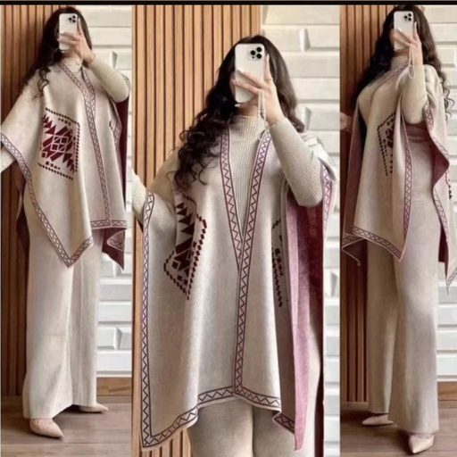 [17895-UNITALLA] SET DE 3 PZS PANTALON, BLUSA Y CAPA