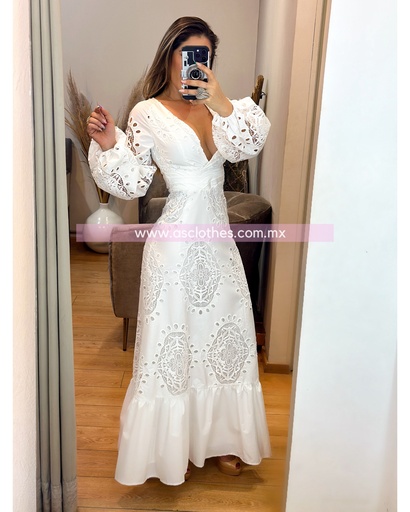MAXIDRESS TELA FIGURAS PERFORADA ESTILO GUIPUR
