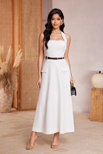 MIDI DRESS HALTER VOLADITO CON CINTO