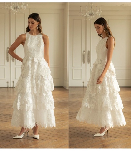 MIDI DRESS ENCAJE FORRADO EN CASCADA 