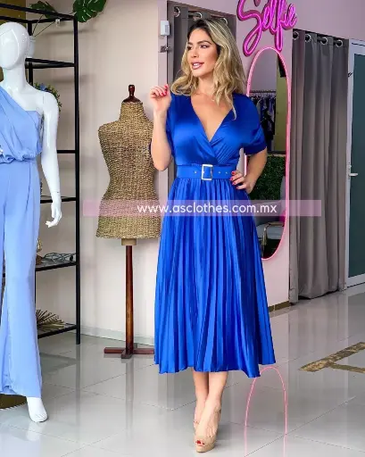 MIDI DRESS TABLONES CON MANGA Y CINTO