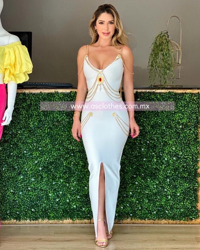 MAXI DRESS BANDAGE APLICACIONES CADENAS/PEDRERIA