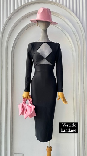 VESTIDO MIDI BANDAGE ESCOTE PECHO MANGA LARGA