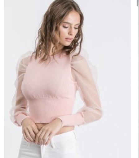 BLUSA MANGA LARGA AMPONA CON TRANSPARENCIAS 