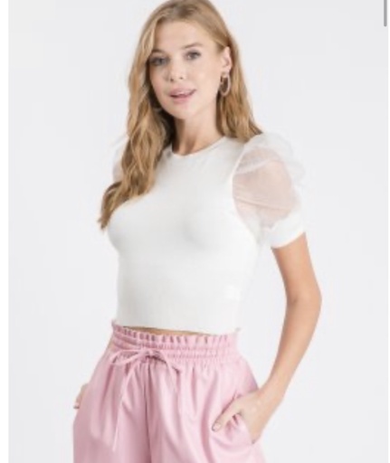 BLUSA MANGA CORTA AMPONA CON TRANSPARENCIA