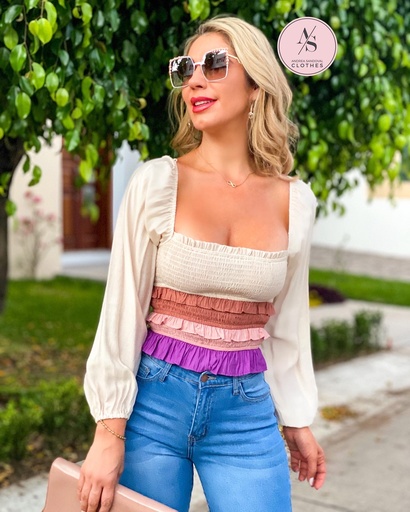BLUSA MANGA LARGA ELASTICO MULTICOLOR