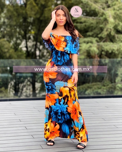 MAXI DRESS A LOS HOMBROS FLORAL PRINT 