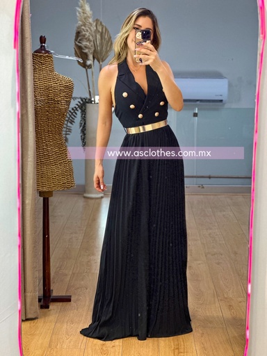 PALAZZO HALTER CON BOTONES DE TABLONES Y CINTO  