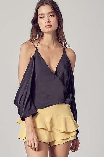 COLD SHOULDER WRAP SIDE TIE TOP