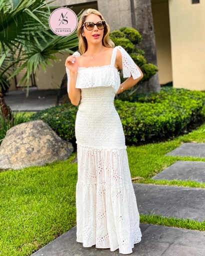 MAXI VESTIDO CON APLICACIONES BLANCO
