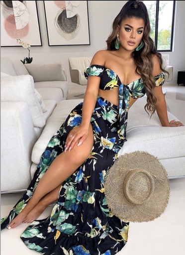 CONJUNTO FALDA CROP TROPICAL