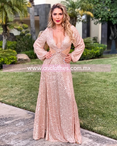 MAXI DRESS OPEN WAIST LENTEJUELA
