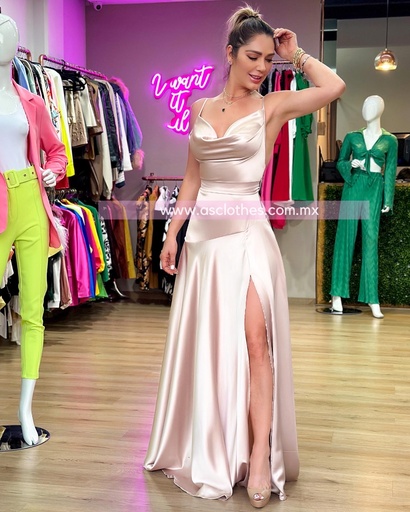 MAXI DRESS SATINADO TIRANTES CON CINTO
