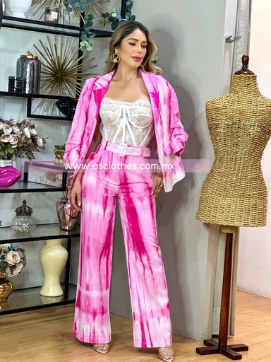 CONJUNTO PANTALON PATA DE ELEFANTE CON BLAZER MANGA 3/4