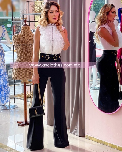 PANTALON RECTO HEBILLA HUESO 