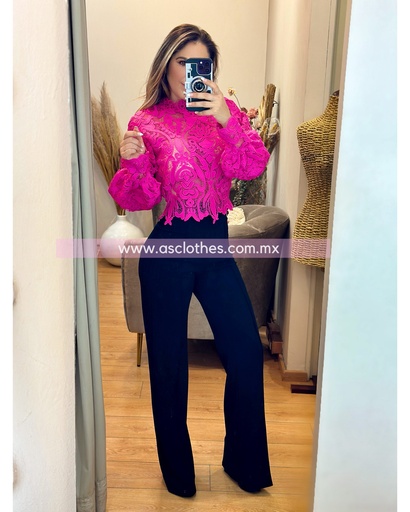 BLUSA MANGA LARGA ENCAJE GRUESO