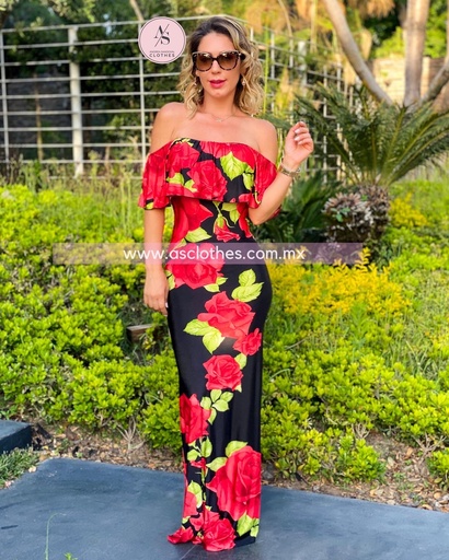 MAXI DRESS A LOS HOMBROS ROSAS